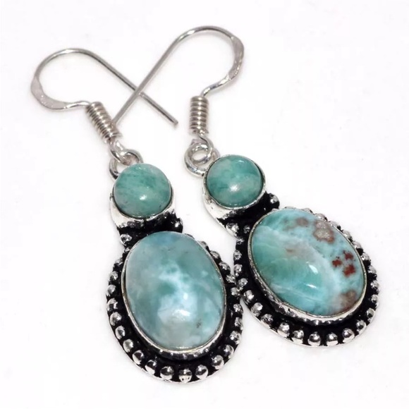 Earth Art hand crafted artisan Jewelry - Natural Larimar sterling silver earrings